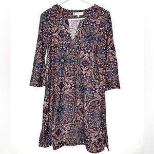 Women’s Jude Connally Paisley Multicolor V Neck Dress Medium Stretch Mature